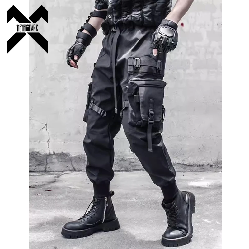 2024 Tactical Cargo Pants Men Fashion Multi Pocket Functional Trousers Elastic Waist Hip Hop Streetwear Pants Black