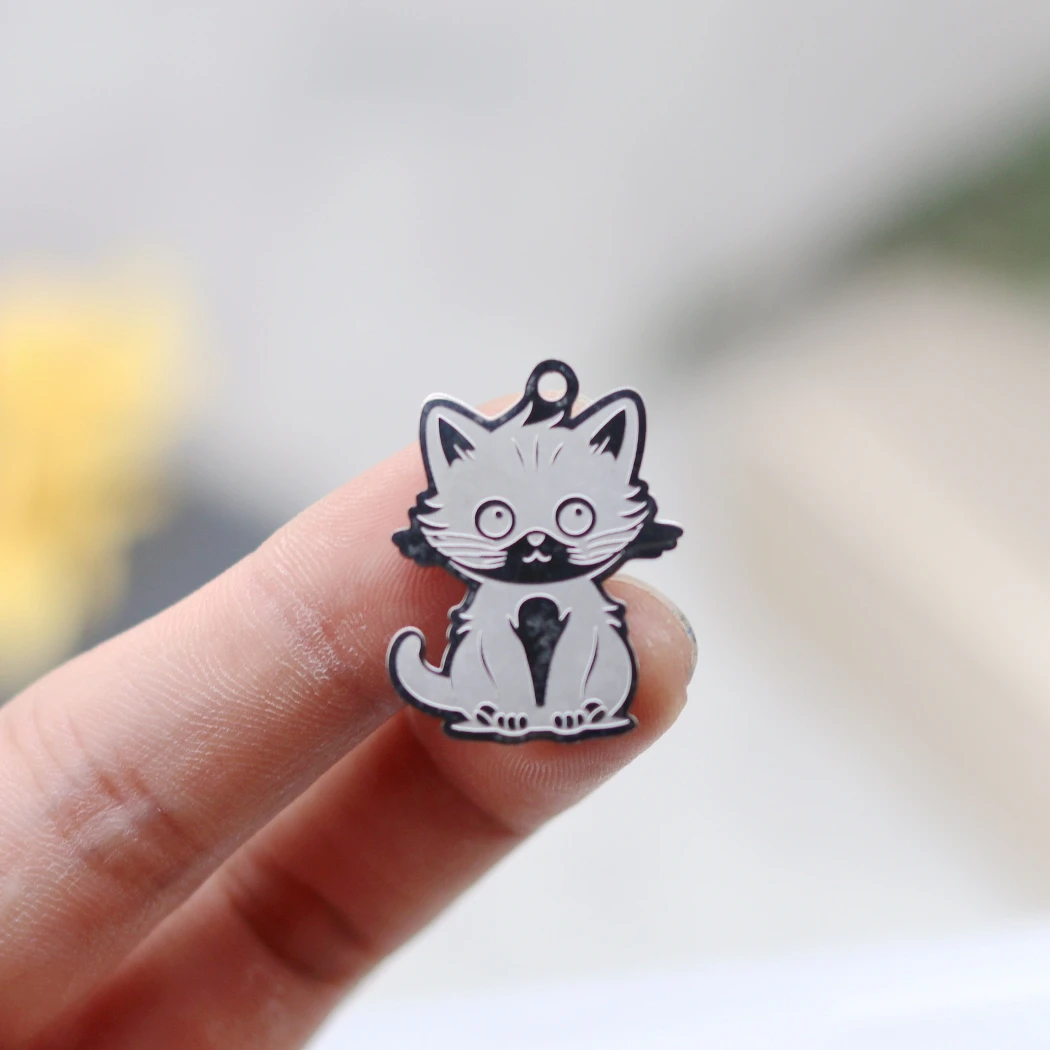 2pcs No Fade Stainless Steel Lovely Kitten Pendant Charms For Jewelry Making Necklace Bracelets Women Girl Kids Gifts diy Craft