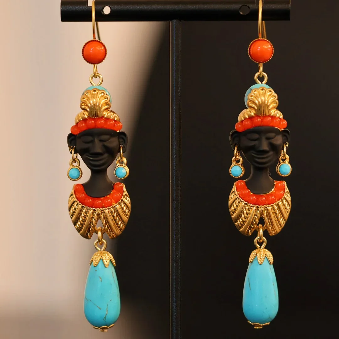 European, American and Middle Ages Black Moorish Ancient Egyptians Turquoise Pendant Earrings