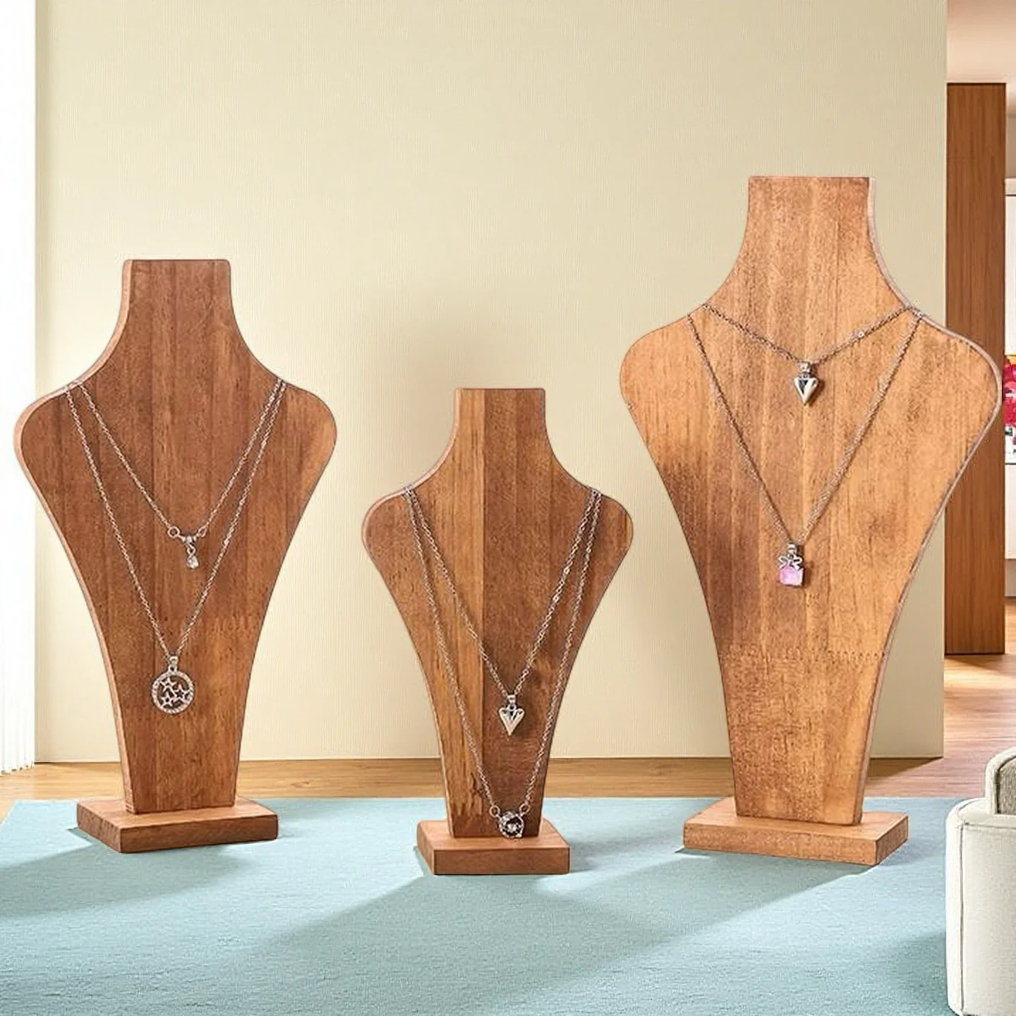 

Walnut Wood Color Detachable Mannequin Necklace Display Rack Pendant Chain Display Bust Ornaments Hanging Shelf