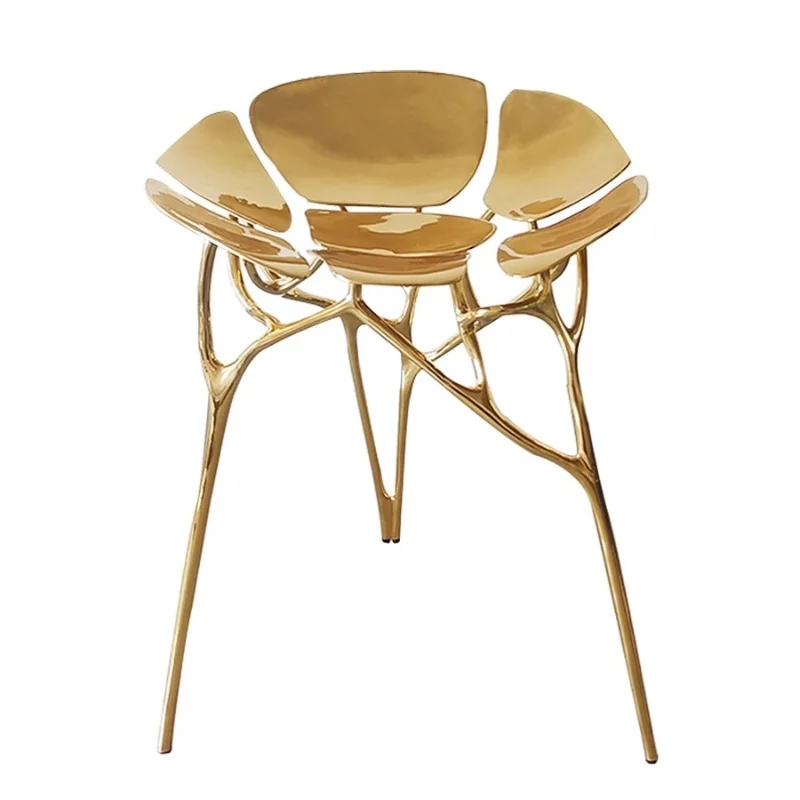 

Light luxury special-shaped lotus chair villa high-end pure copper dining chair modern designer decorative ornament art chair