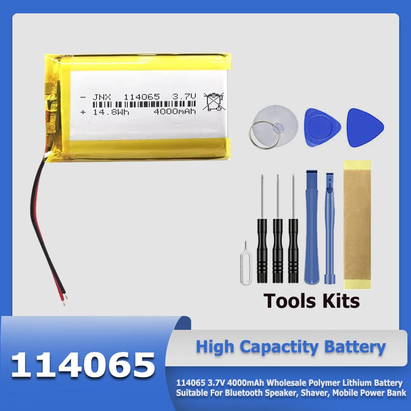 

Литиевый полимерный аккумулятор 3,7 в, 4000 мАч, 114065 (дополнительный выходной провод), подходит для Bluetooth-динамика, бритвы