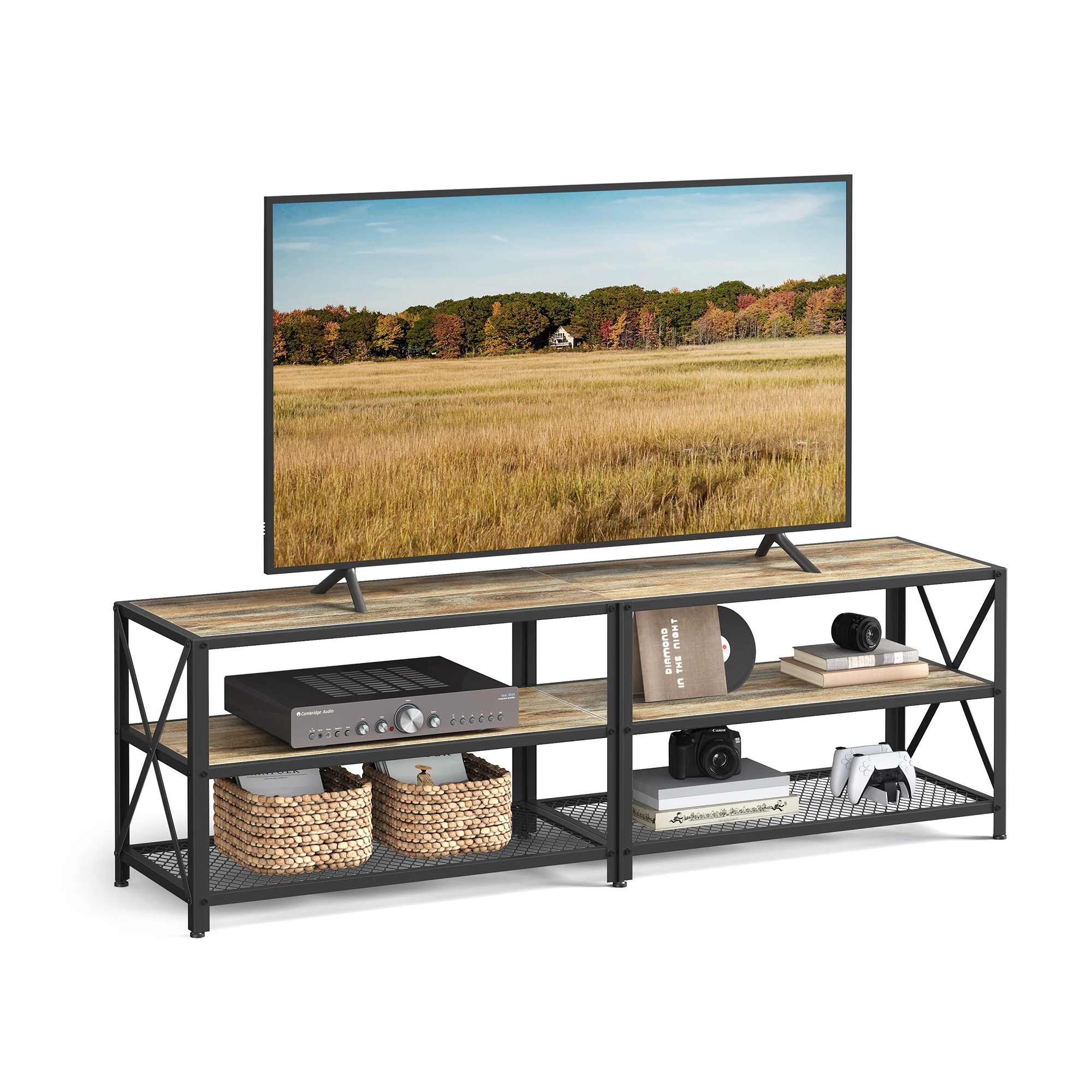 

VASAGLE TV Stand, TV Console for TVs Up to 70 Inches, TV Table, 63 Inches Width, TV Cabinet with Storage Shelves, Steel Frame