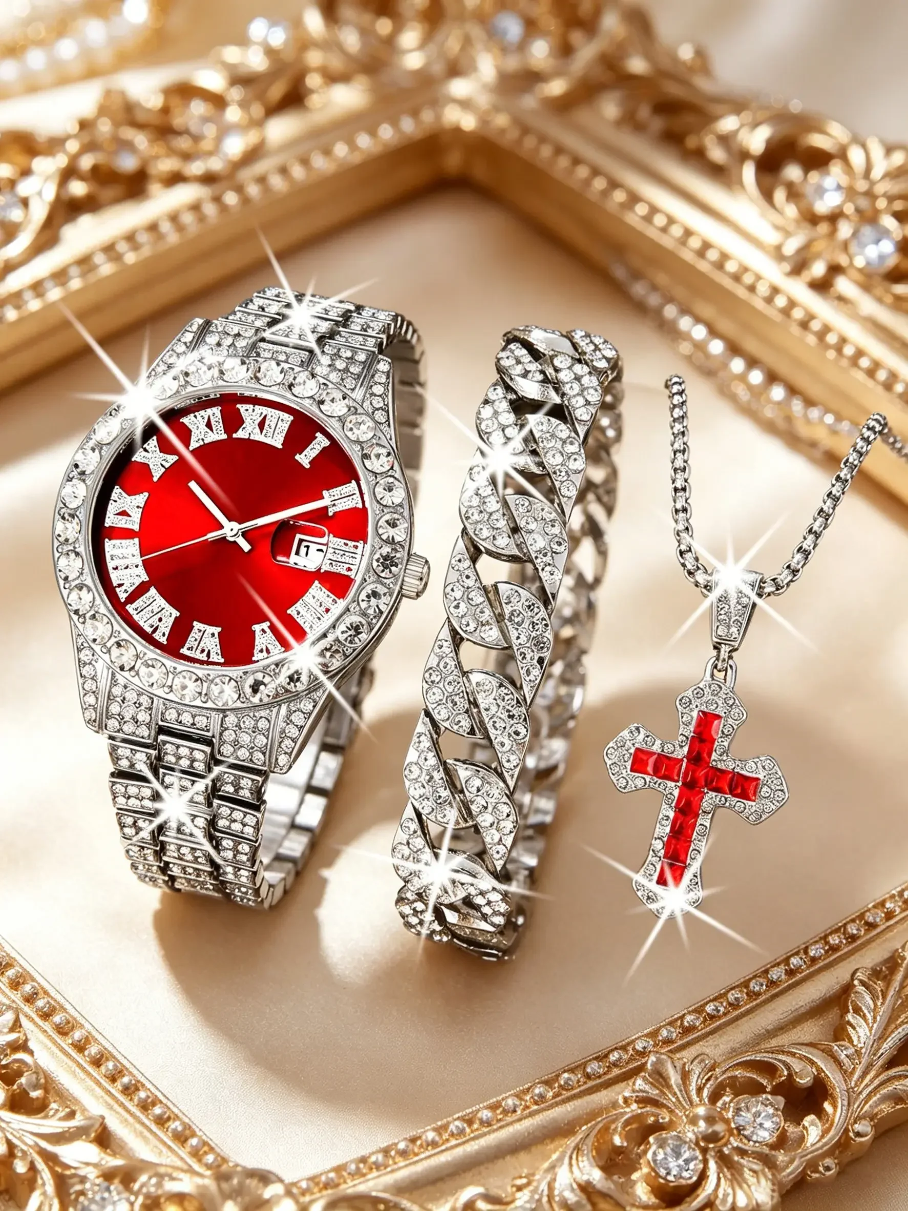 Men's Fashion Business Casual Watch Set, Matching Fashionable Jewelry Accessories Set