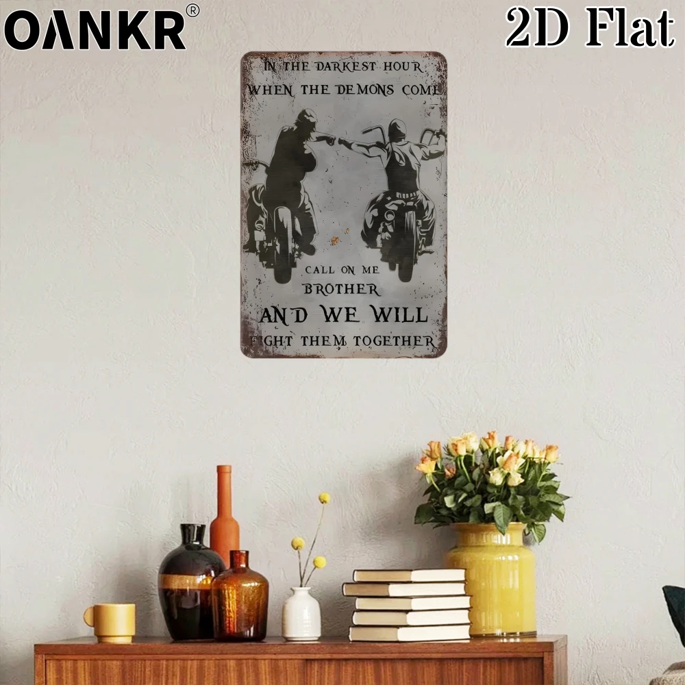 Vintage Garage Metal Tin Sign, Ideal Gift 12x8 Inch, Biker Brotherhood Dark Hour Demon Chic Metal Signs for Man Cave Wall Decor
