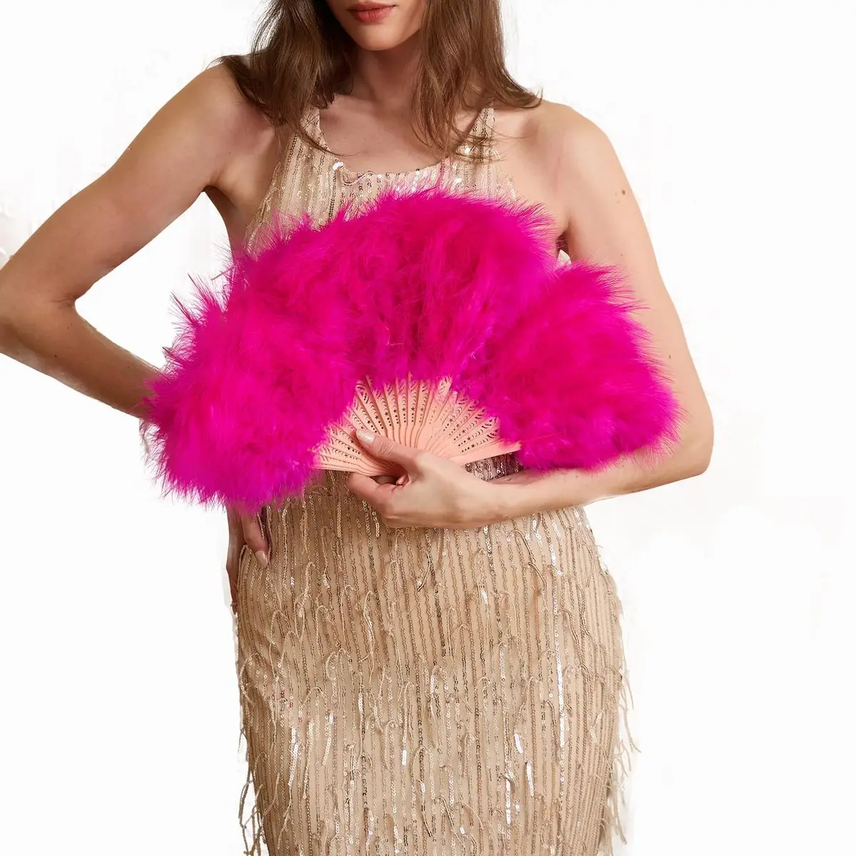 Natural White Turkey Feather Fans Held Plume Fan Hand Halloween Party Stage Dance Feather Fan Party Props Stage Show Marabou Fan