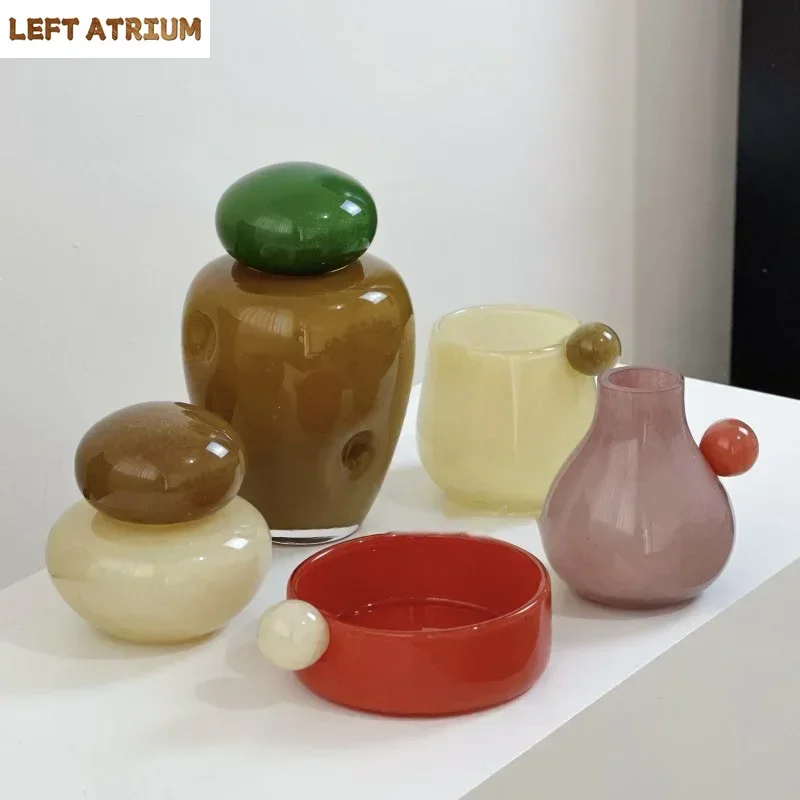 

Цветная каменная стеклянная ваза, креативные цветочные горшки, украшение стола, цветочная композиция, цветочные вазы, эстетический декор комнаты