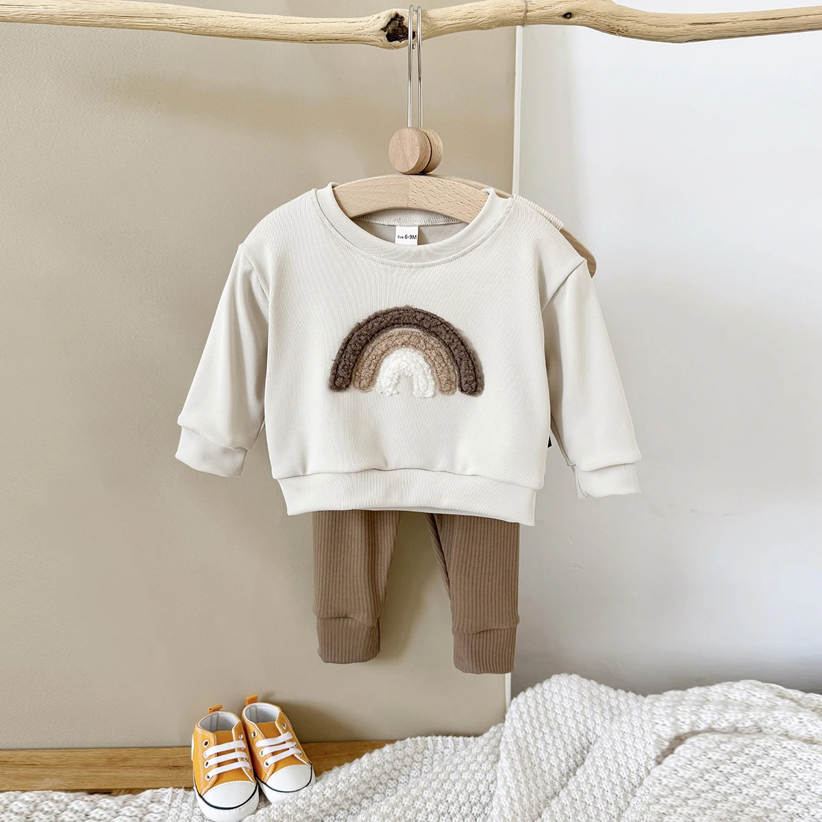 

Spring Autumn Infant Outfit New Baby Sets Long Sleeves Pullover Rainbow Embroidery Top+Bottom Toddler Outfit Boys Girls 2pcs