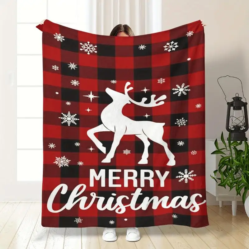 Christmas Elk Style Holiday Gift Decorated Blanket Luxurious Cozy Warm Flannel Four Season Bedroom Sofa Multi-purpose Blanket