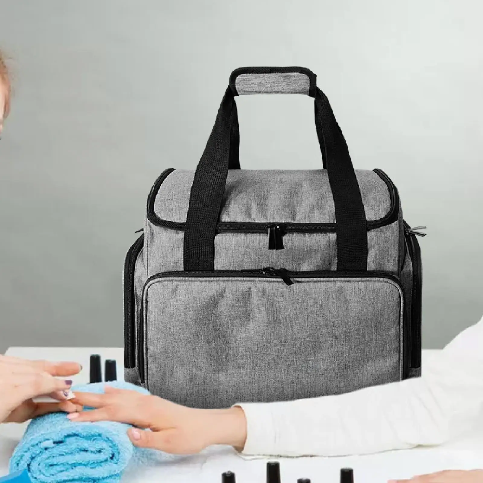 

Nail Polish Organizer Double Zipper Mulit Pockets Nail Polish Holder Box for