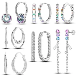 Exquisite Colorful Square Pave Zircon Hoop Earrings For Girl 925 Sterling Silver Office Work Earrings Matching