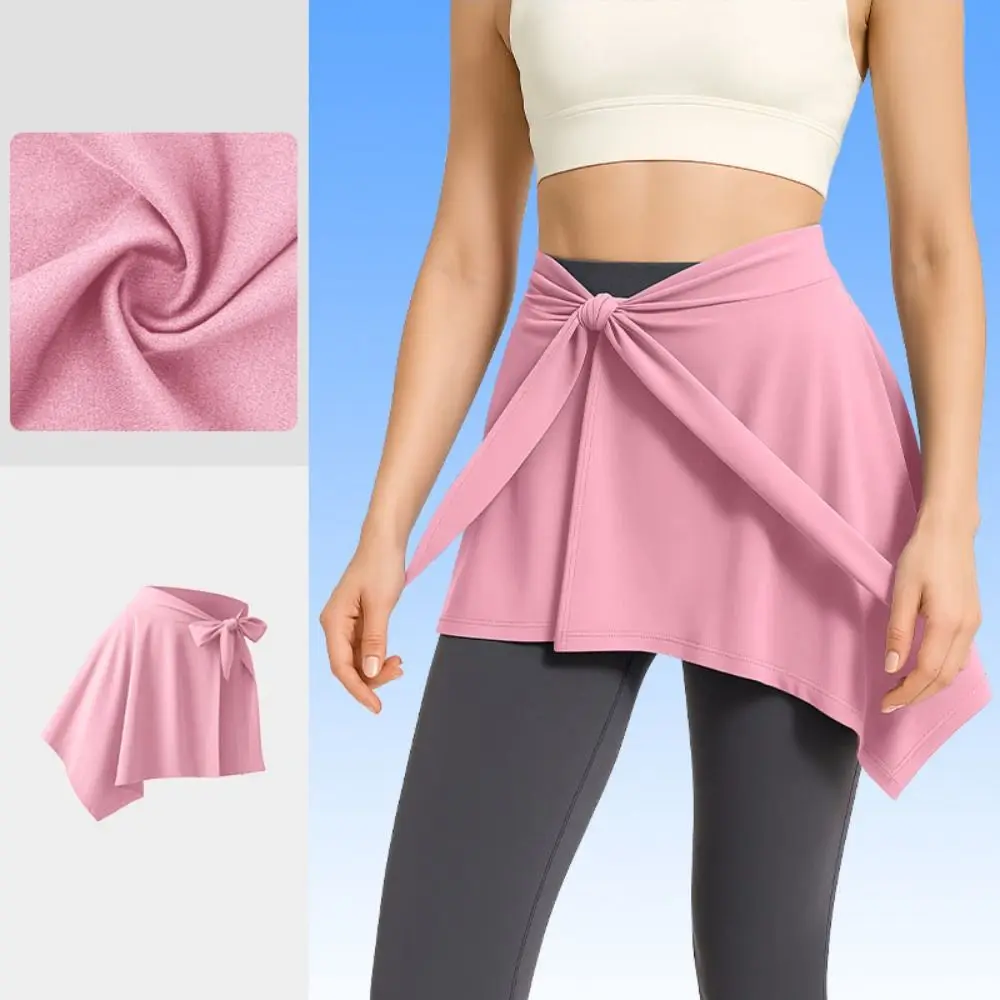 Hip-hiding yoga capa nádega saia cor sólida curto esportes anti-vazio saia bowknot irregular feminino meio corpo saia correndo