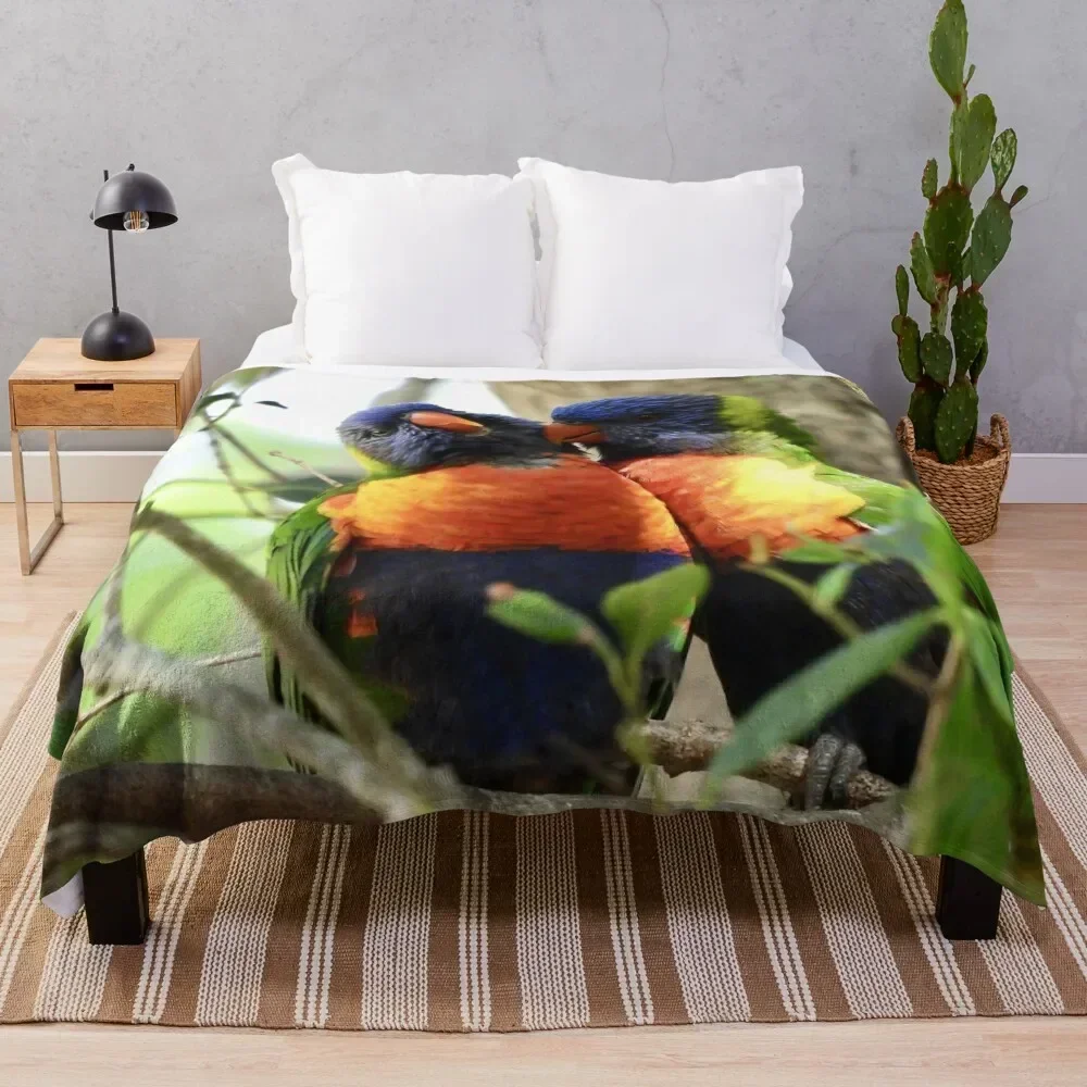 

Bird Kiss Rainbow Lorikeets Throw Blanket Soft Solid Color Blanket for Couch Bed