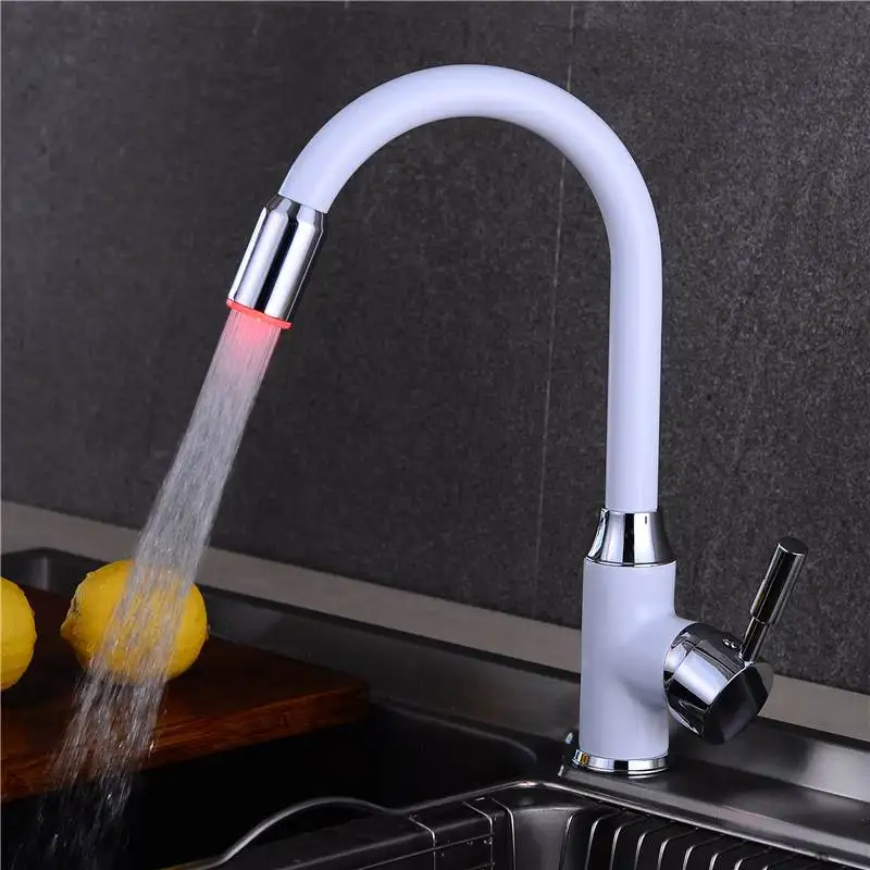 LED Kitchen Faucet Copper Vessel Sink Tap Deck Mounted Temperature Sensor Color Led Tap New Cold Water Mixer Tap Single Handle