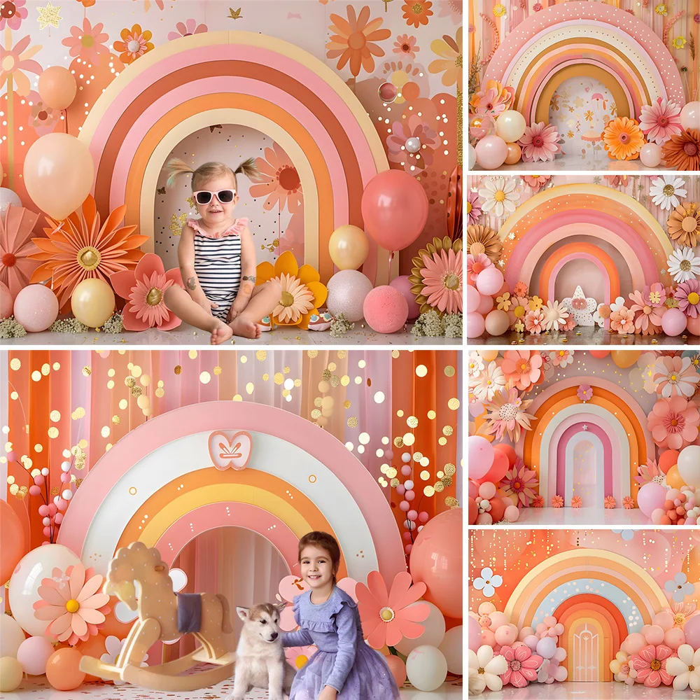 

Mocsicka Boho Rainbow Background Photography Daisy Girl Birthday Party Baby Show Backdrop Banner Kid Cake Smash Photo Studio