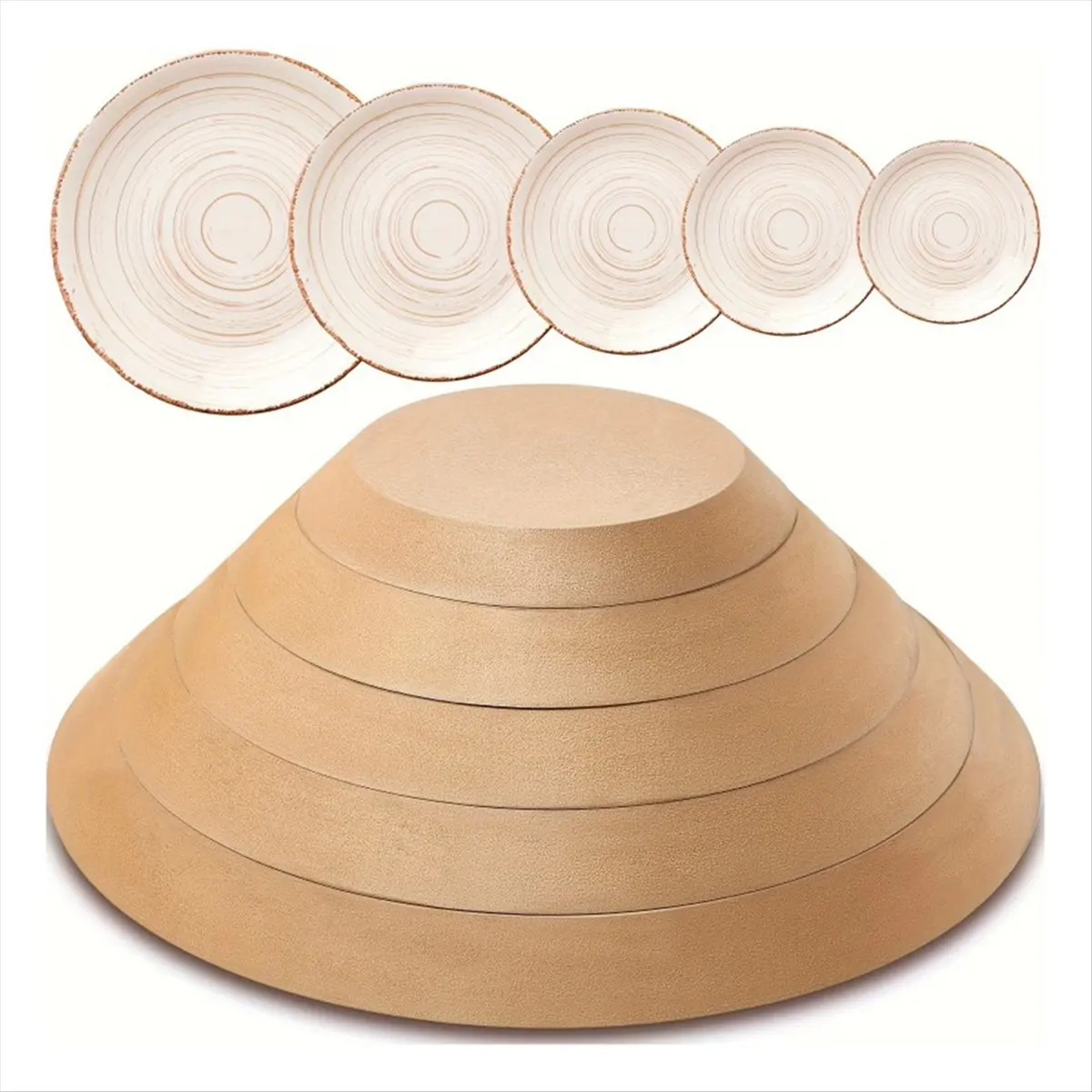 Budget-Friendly-5pcs Wooden Pottery Mold Set Versatile Sizes for Ceramic and Clay Crafting Round Slump Molds for Handbuilding