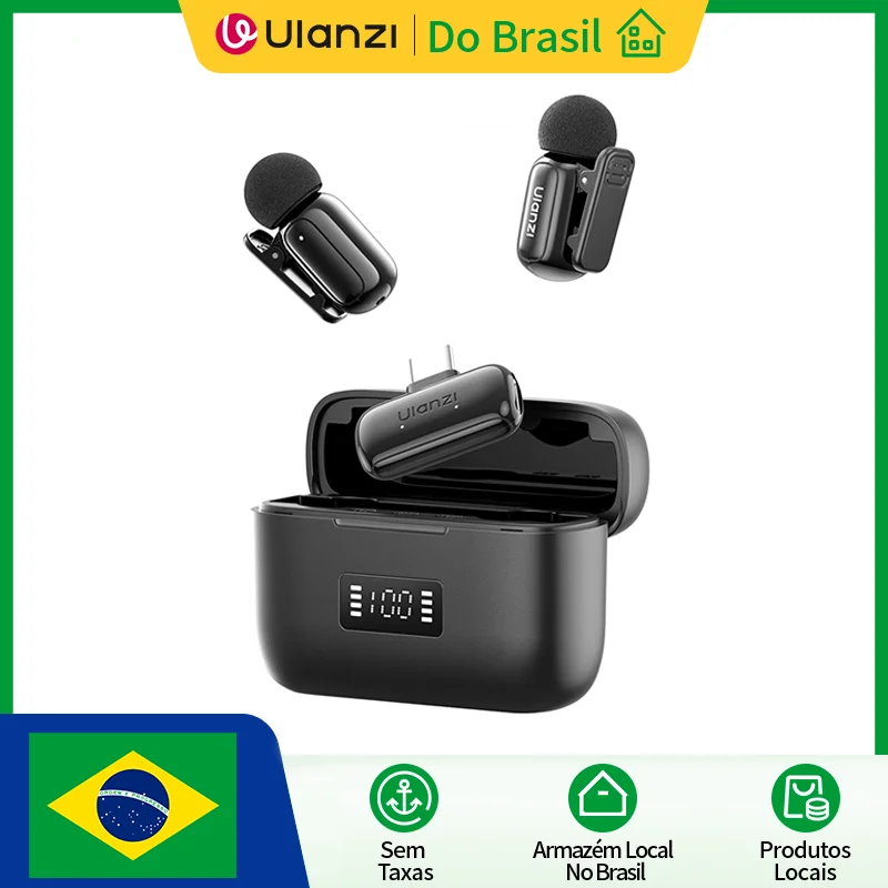 Ulanzi A200 Mini Microfone de lapela sem fio 100M Controle Microfone de lapela para gravação de vídeo Câmera ao vivo Iphone 17 16 Android Laptop