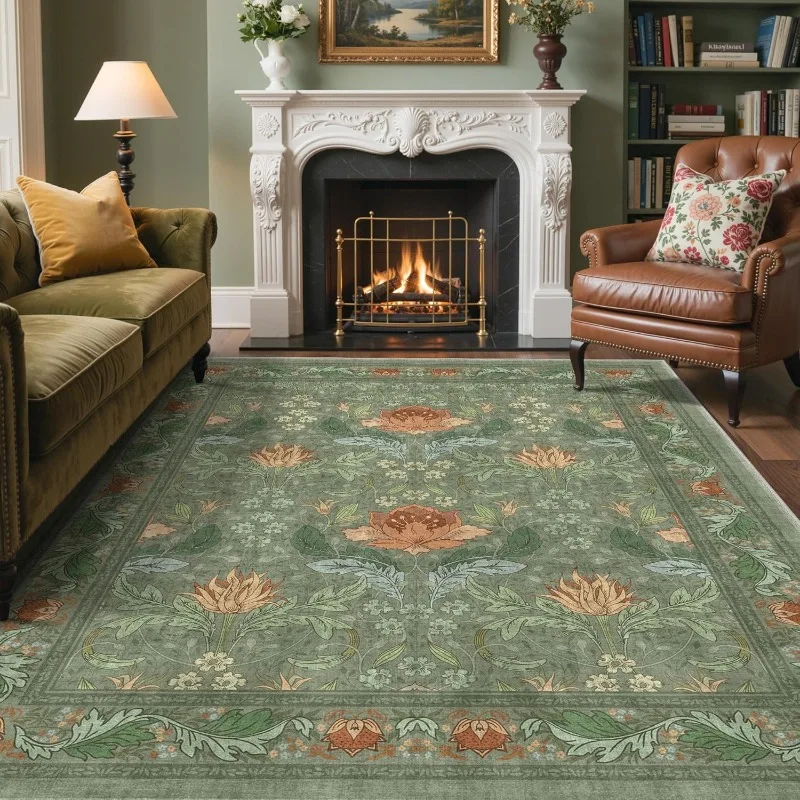 

Nordic Style Living Room Carpet Vintage Floral Bedroom Bedside Rug Fashion Home Decor Machine Washable Non-slip Coffee Table Mat