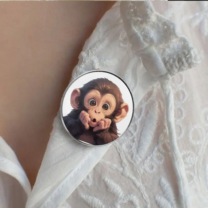 Surprised Hands On Mouth Monkey UV Printing Badge Cute Chimpanzee Cartoon Pin Funny Meme Animal Metal Brooch Lapel Gift