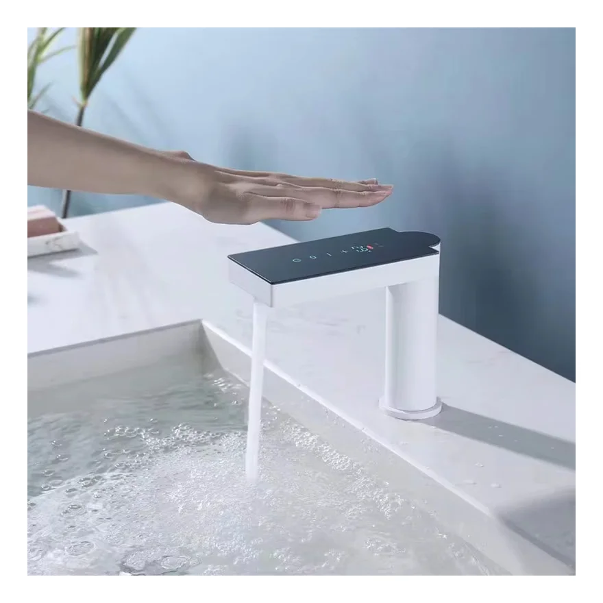 

Бесконтактный смеситель для ванной комнаты с контролем температуры, автоматический сенсорный смеситель для раковины в ванной комнате