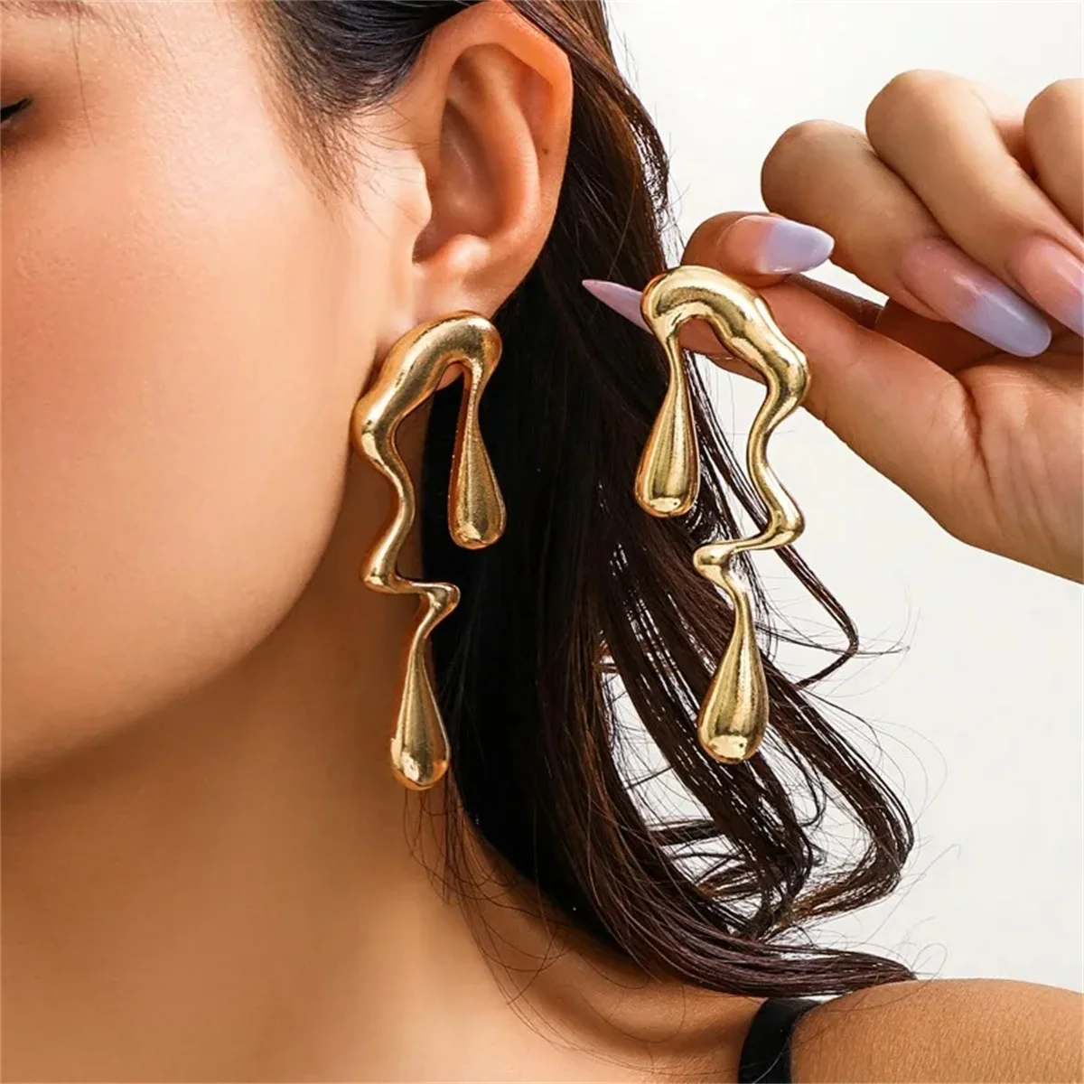 2pcs Irregular Vintage Stainless Steel Water Drops Ear Studs