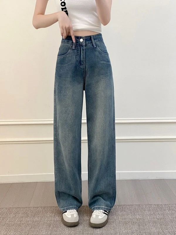 

Женские джинсы-клеш в стиле ретро, новинка 2026 года, весна-осень, с высокой талией, утягивающие, универсальные, струящиеся, длинные, свободные, широкие брюки