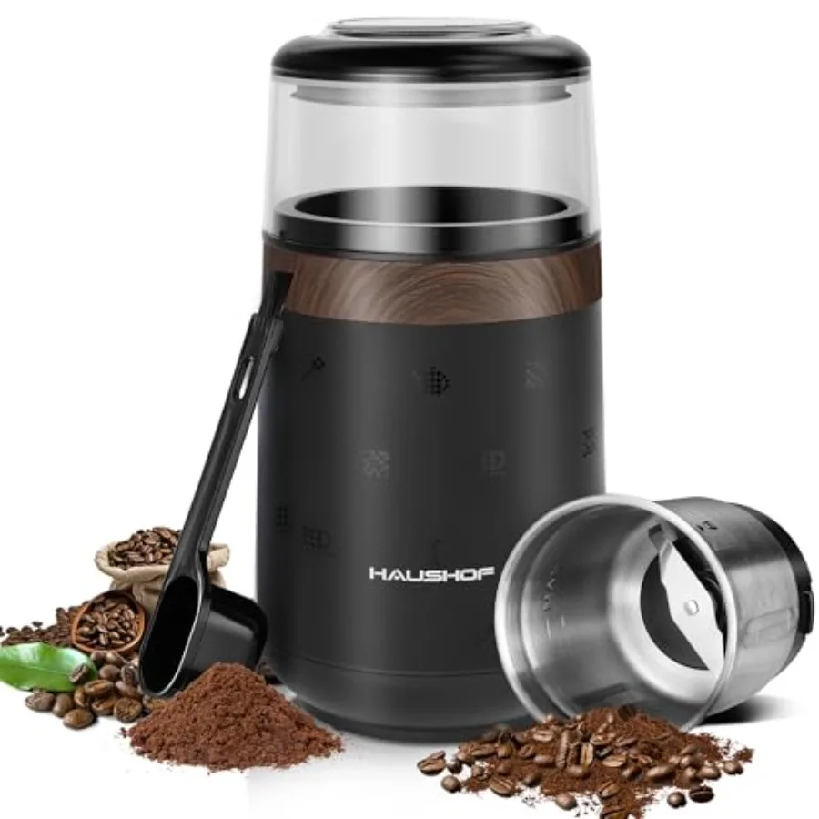

HAUSHOF Electric Coffee Grinder One Touch Design for Coffee Beans Spices Herbs Seeds with Removable Stainless Steel Bowl Dry Gr