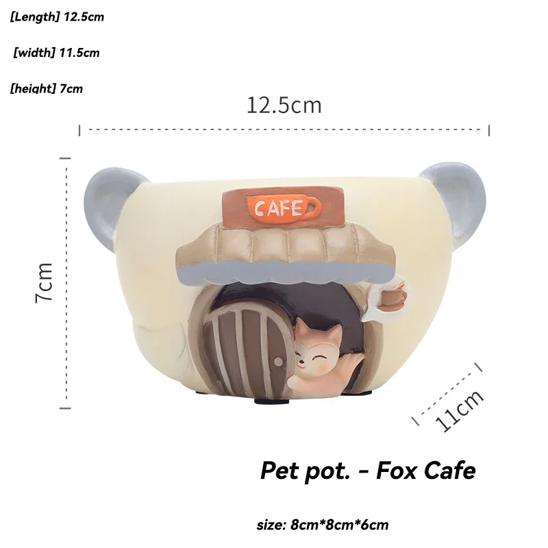 أصيص زهور صغير إبداعي لطيف للحيوانات الأليفة لحمي الراتنج اناء للزهور زخرفة زخرفية حديقة خرافية القط الثعلب التماثيل ديكور الطاولة #5