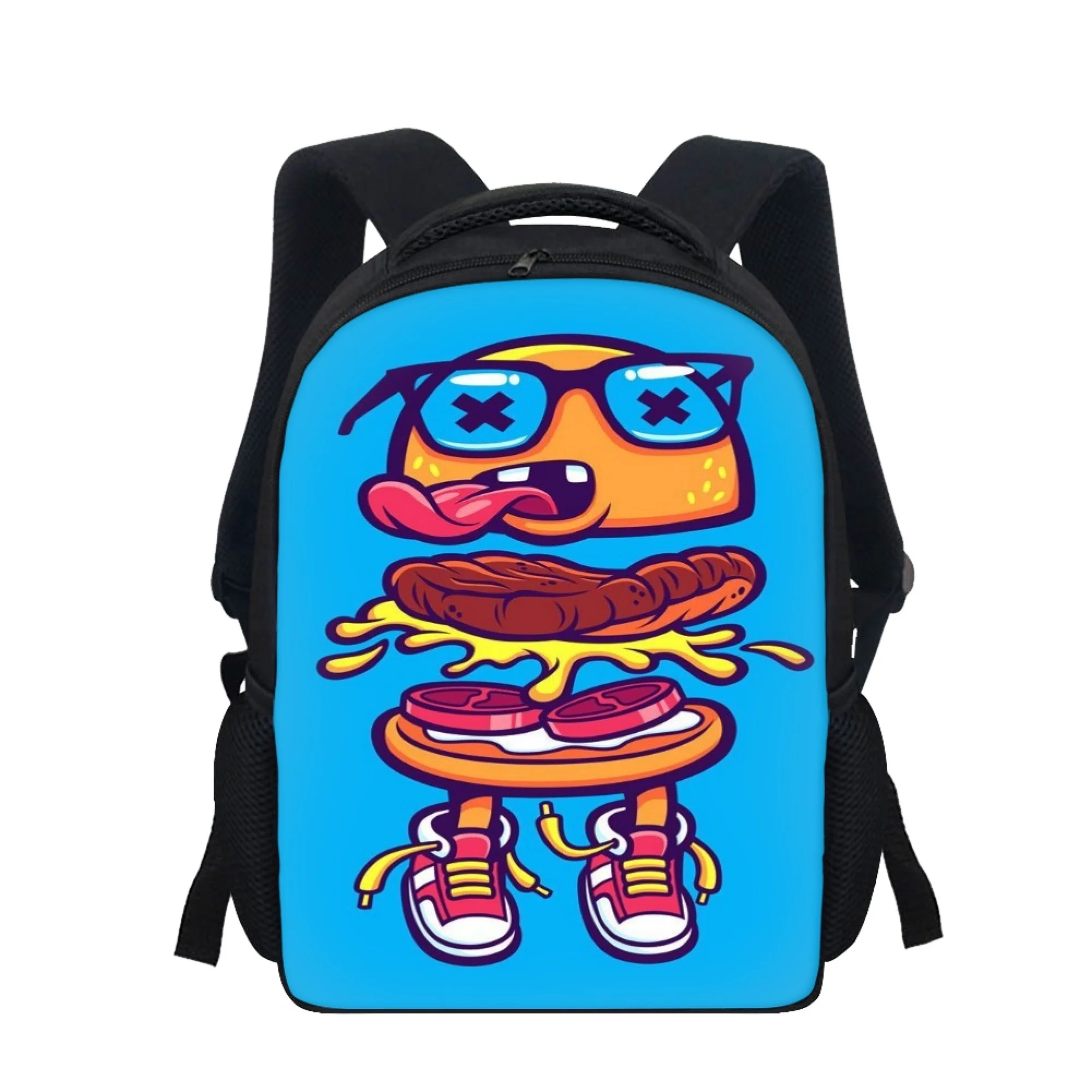 3D Impresso Hamburger Schoolbag para criança, Cartoon Surprise Gift, Design personalizado, Cool Boy Fashion, Mochila Graffiti