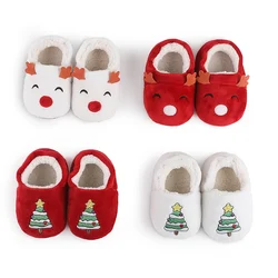 Toddler Kids Non-slip Floor Shoes Newborn Cute Warm Slipper With Soft Sole Baby Christmas Tree Printed Walking Shoes 0-18M