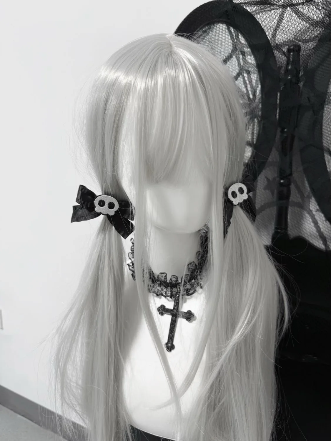 Gothic Dark Skull Bow Hair Clips for Girls Dark Style Cross Hair Pin Halloween Subculture Spicy Lolita Y2k Hair Accessories