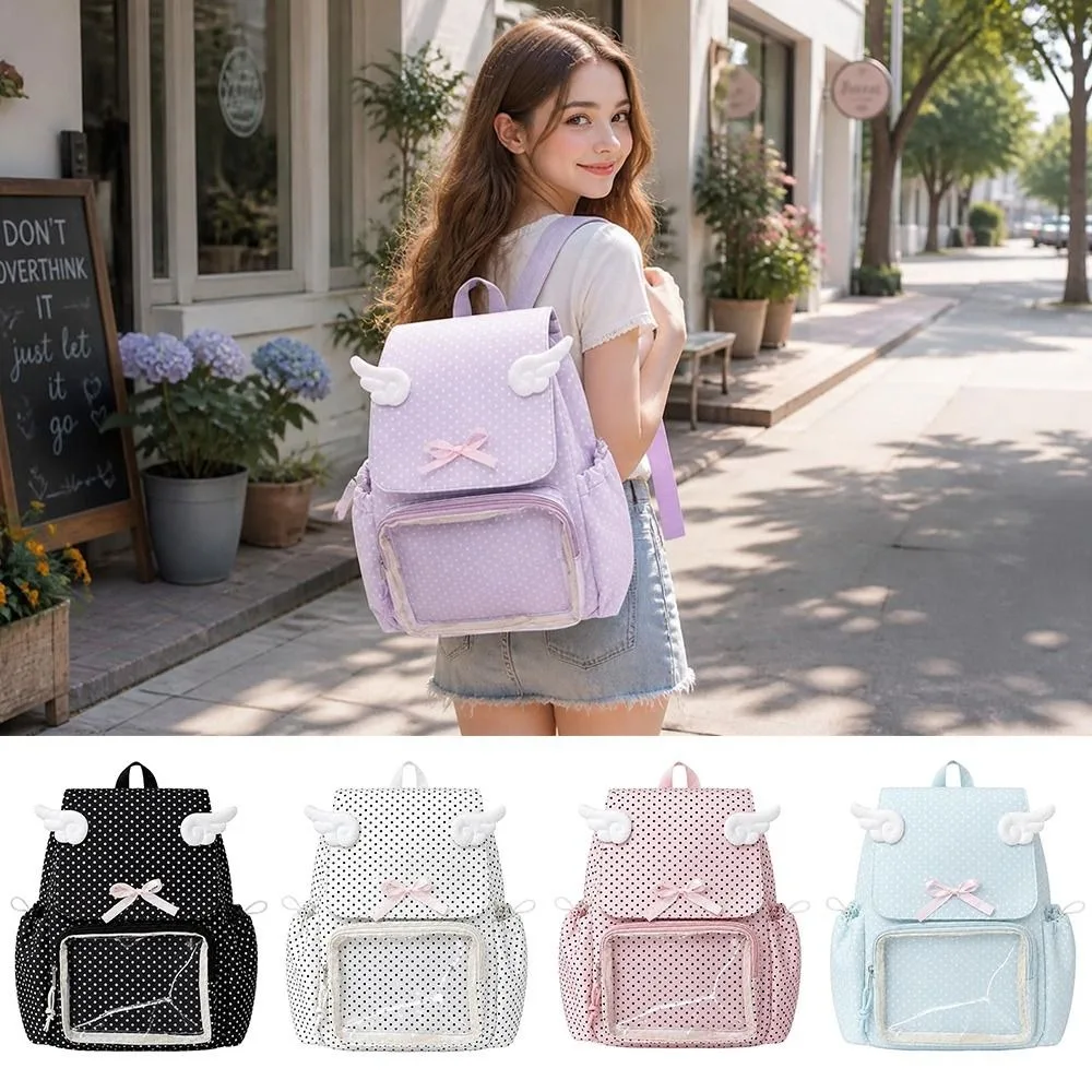 Polka Dot Polka Dot Bow Backpack Large Capacity Bow School Bag Double Shoulder Straps Japanese Style Travel Bag Outdoor Outings