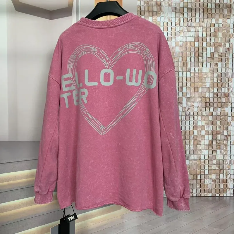 New Autumn Heavy Industry Plaid Cartoon Oversized Round Neck Fashion Loose Sweatshirt Pullover Top Pullovers Pink Black Color