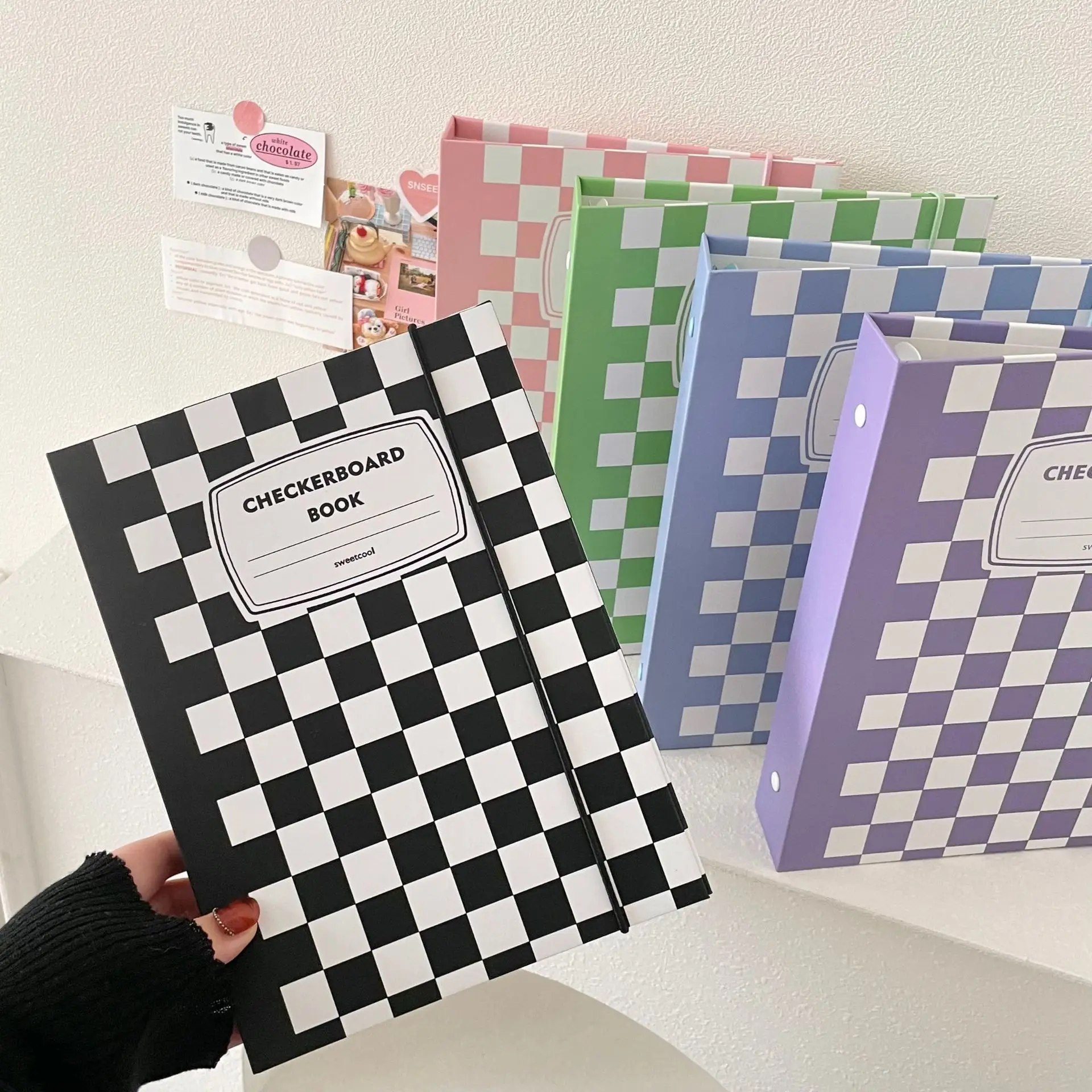 

Instagram Korean Version Sweet Cool Checkerboard Cute A5 Loose Leaf Star Chasing Hard Shell 3-Inch Card Photo Thin Storage Album