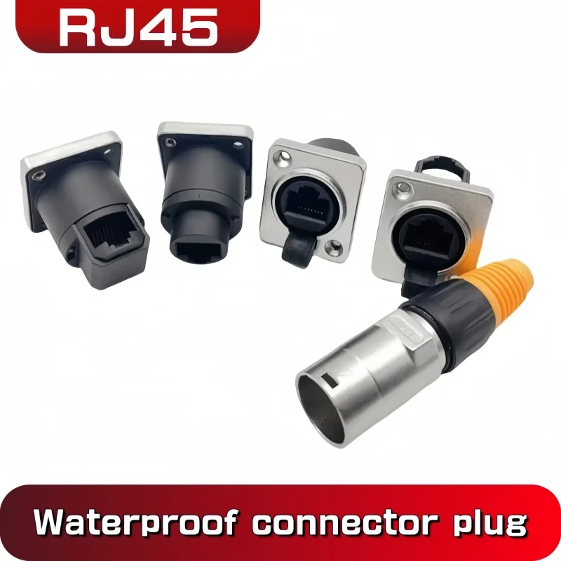 1PCS RJ45 Waterproof connector plug,D type panel mount socket  ip65 Ethernet connectors