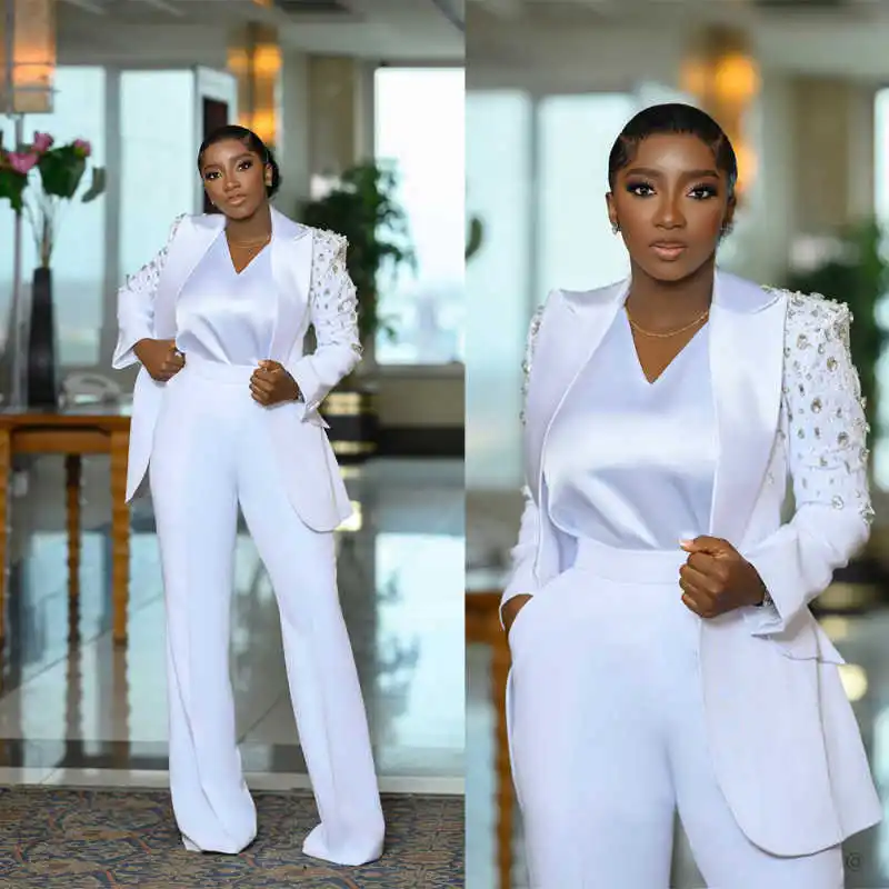 

Modern Suits For Women One Button Peaked Lapel Jacket Sets Crystals Plus Size Office Ladies Work Customized 2 Pieces Outfits