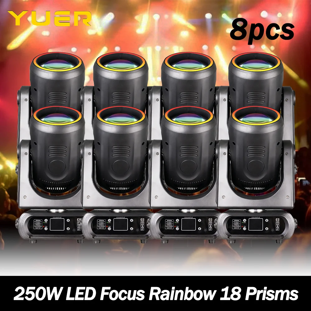 

250 Вт светодиодный луч с подвижной головкой и кольцевым фокусным расстоянием, эффект радуги, 18 призмов, 14 гобопов для DJ, дискотеки, вечеринки, ночного клуба, бара