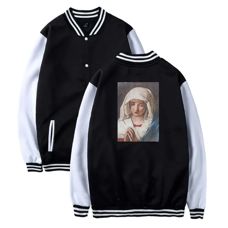 Virgin Mary Baseball Jacket Pullover Hoodies Mens Winter Sacred Notre Dame Sweatshirt Men and Women Long Casual Madonna Jacket