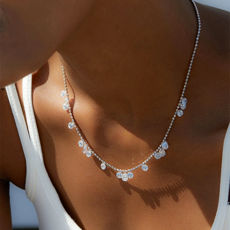 Luxury 925 Sterling Silver 7A Zircons Chokers Necklace For Women Court Style Sparkling Beads Chain Necklaces 2023 New Gift