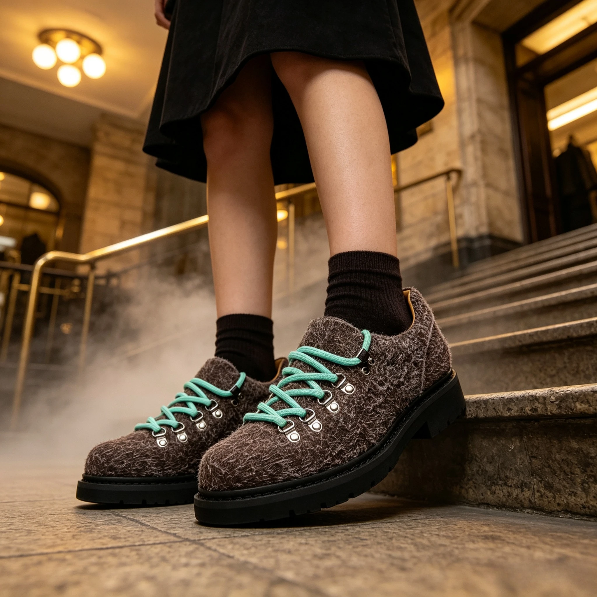 Men's Retro Chunky‑Sole Oxford Shoes Fuzzy Textured Upper Fashion Casual Daily Wear Footwear for Men Platform Sneakers