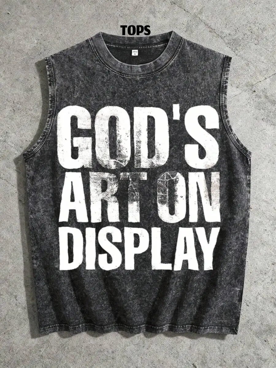 

Mens Vintage Washed Sleeveless Tank Top With Faith Graphic Print