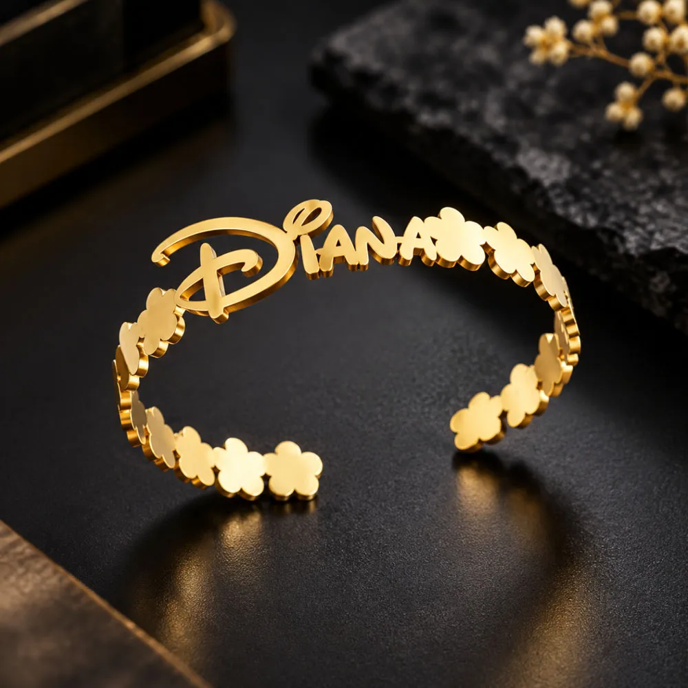 Personalized Name Bangle Stainless Steel Openable Bracelet