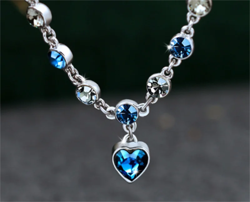 Luxury Ocean Heart Blue Crystal Bracelet for Women Blue Cubic Zirconia Love Charm Bangles Anniversary Valentines Day GiftJewelry