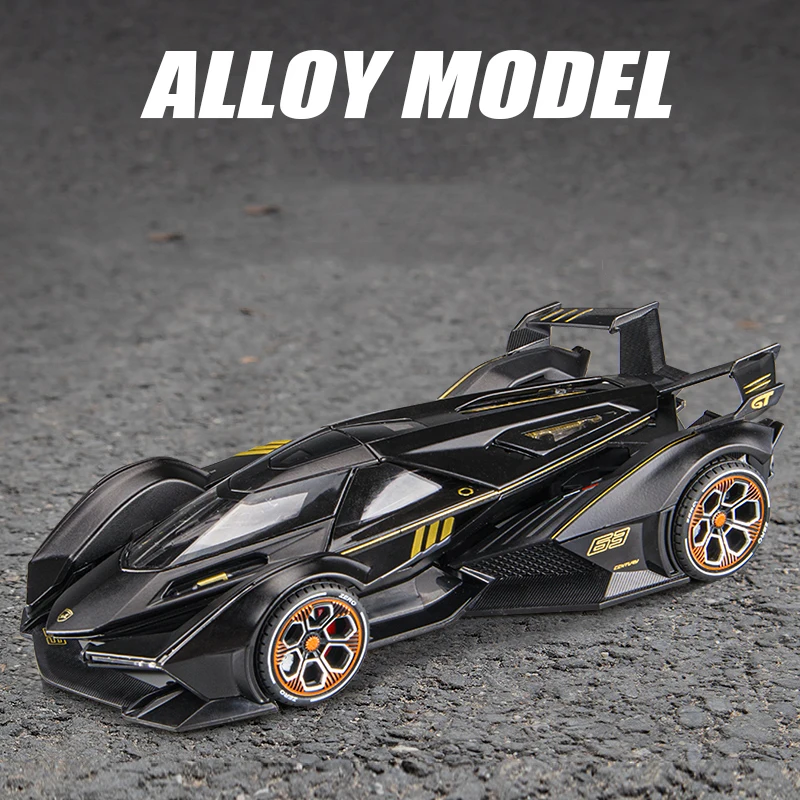 1:22 escala lambor v12 gt carro esportivo modelo de liga de alta precisão diecast metal brinquedo som luz puxar para trás criança aniversário natal gi