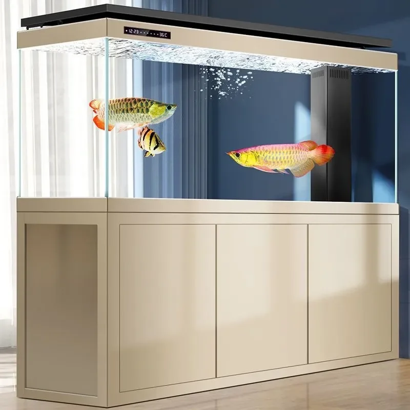 2025 New High End Light Luxury Gold Crystal Ultra White Arowana Tank Living Room Office Bottom Filter Medium Large Screen