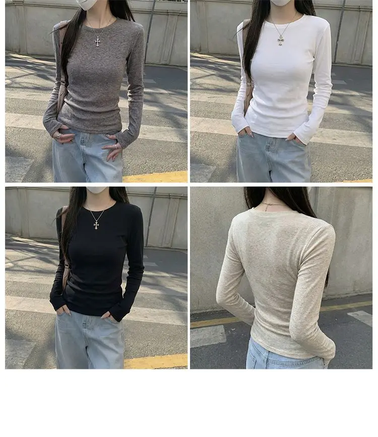 2026 Damen Herbst-Winter T-Shirt Stilvolles O-Neck Dralon-Basis-Top Fleece-Gefüttertes Langarm-Thermo-T-Shirt für das Schichten-Looking – Detail 2