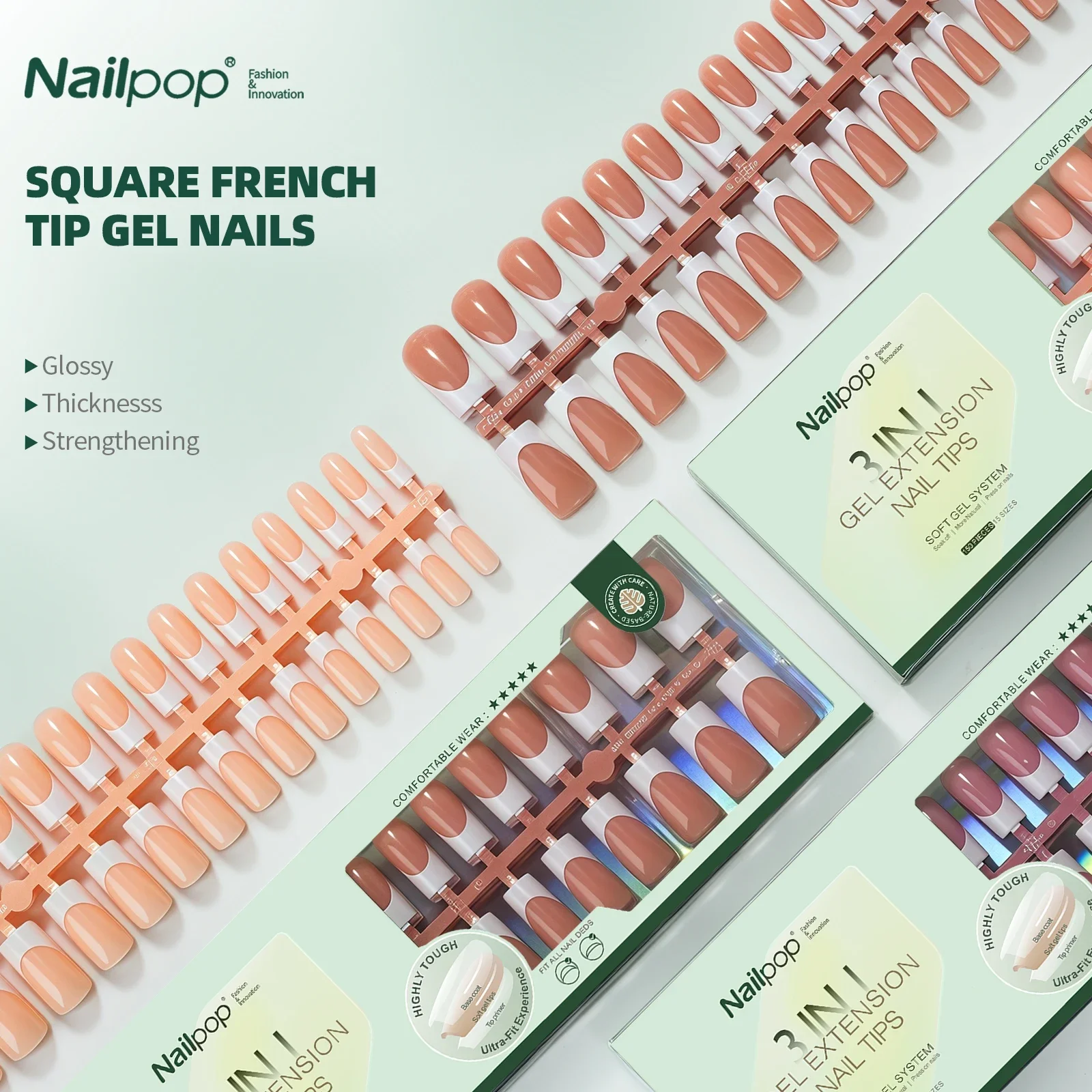 

Nailpop Square French Tip Press on Nails White French Pink Nude Brown Nail Tips Soak Off Acrylic Fake Nails Extensions 150pcs