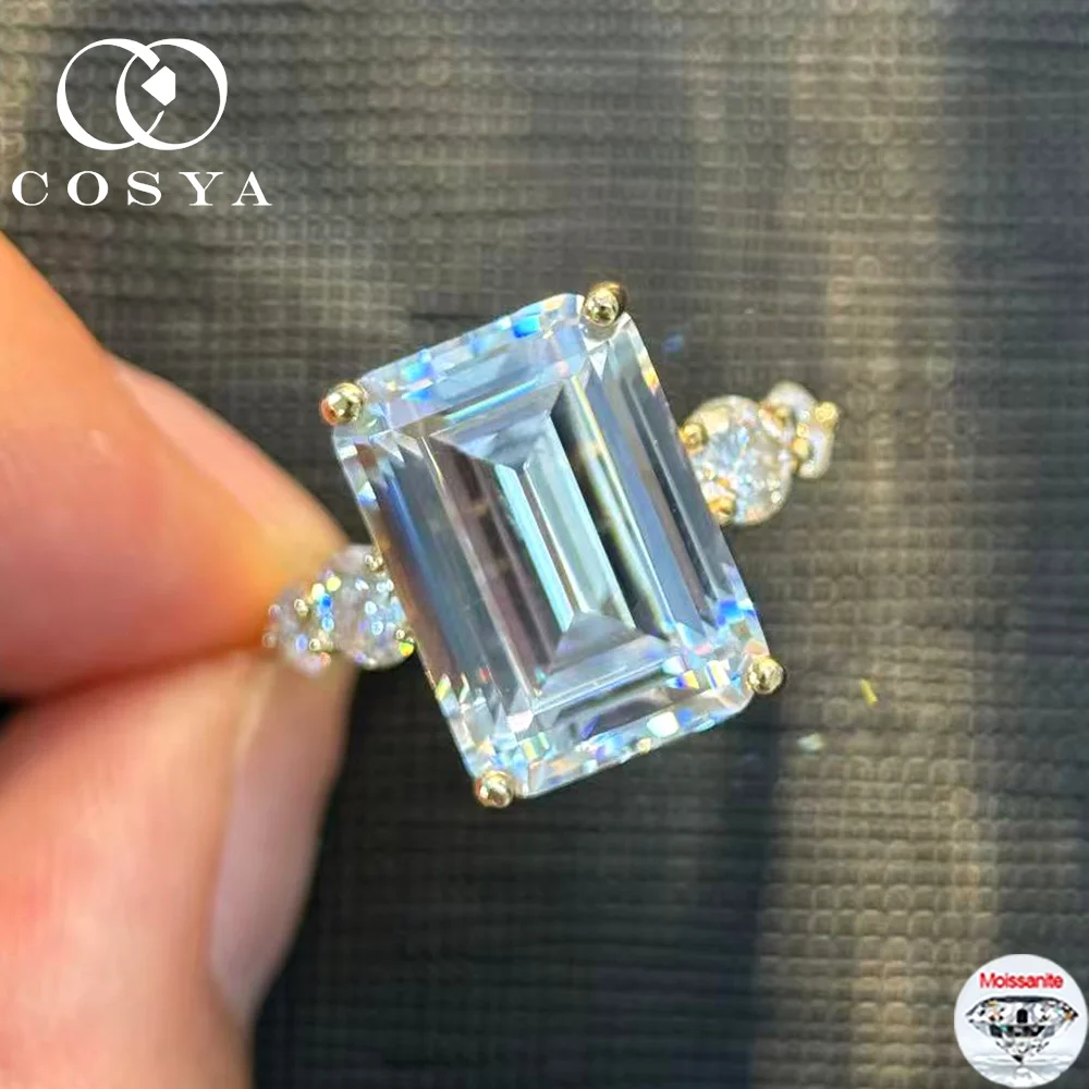 

COSYA 2-10CT Изумрудное/овальное/пюрообразное кольцо с муассанитом и пятью камнями для женщин, 100% серебро S925, цвет D, лабораторное бриллиантовое кольцо, свадебные украшения