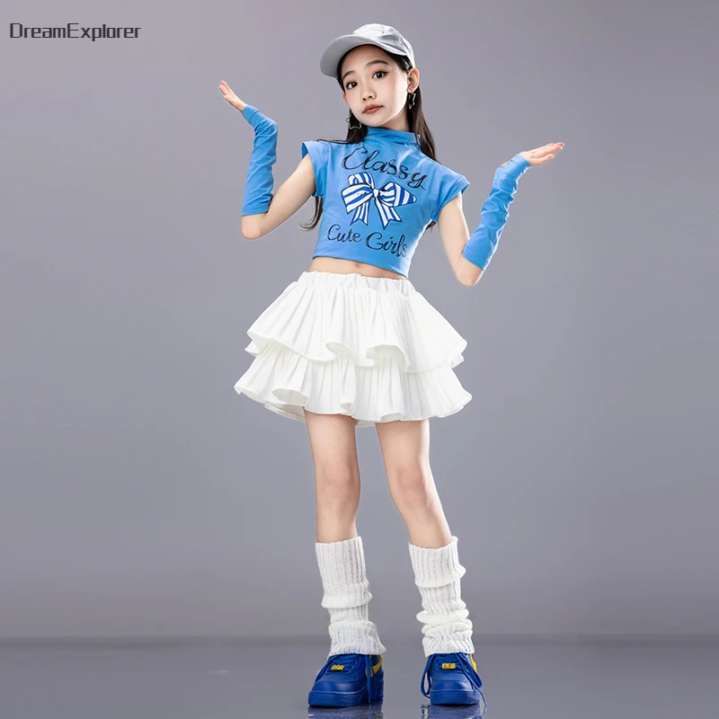 Hip Hop Girls Candy Color Crop Top Street Dance Tiered Skirts Kids Sweet Streetwear Child Jazz Cheerleader Costumes Clothes Sets