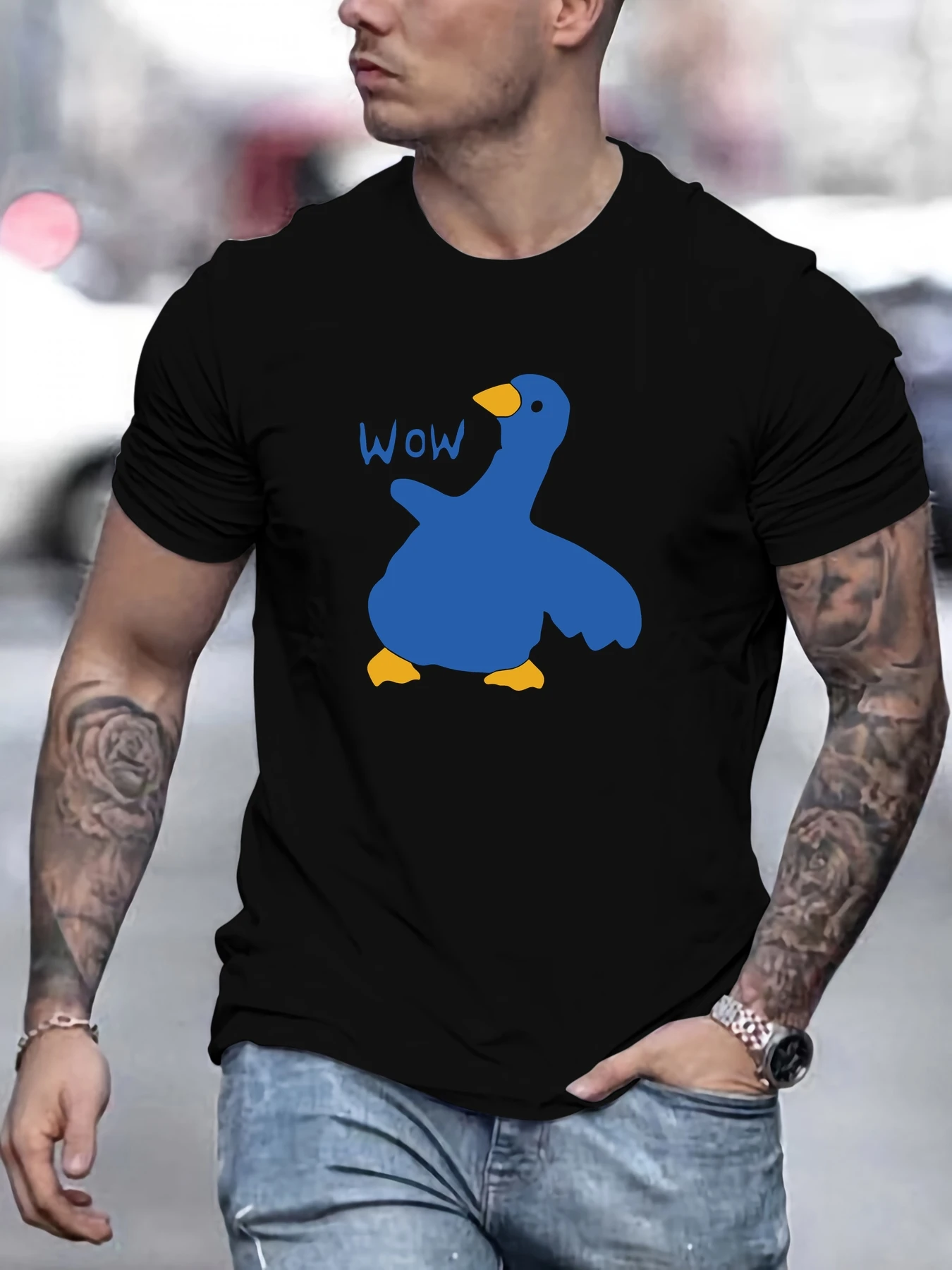 

Men's Blue Bird Pattern Summer Casual Crew Neck Short T-Shirt